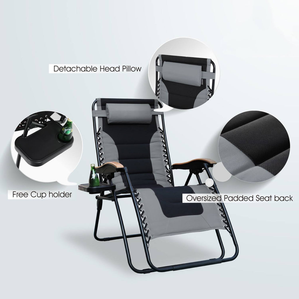 Set of 2 Oversized Padded Zero Gravity Chair, Grey K682