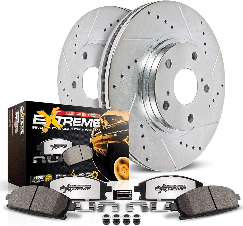 Carbon Fiber Ceramic Brake Pads and Drilled Slotted Brake Rotors H720
