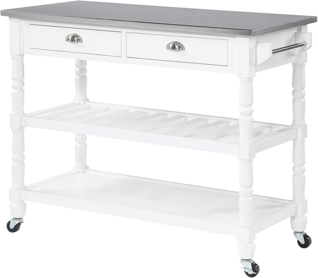 Black 3-Tier Stainless Steel Kitchen Cart with Drawers N179067
