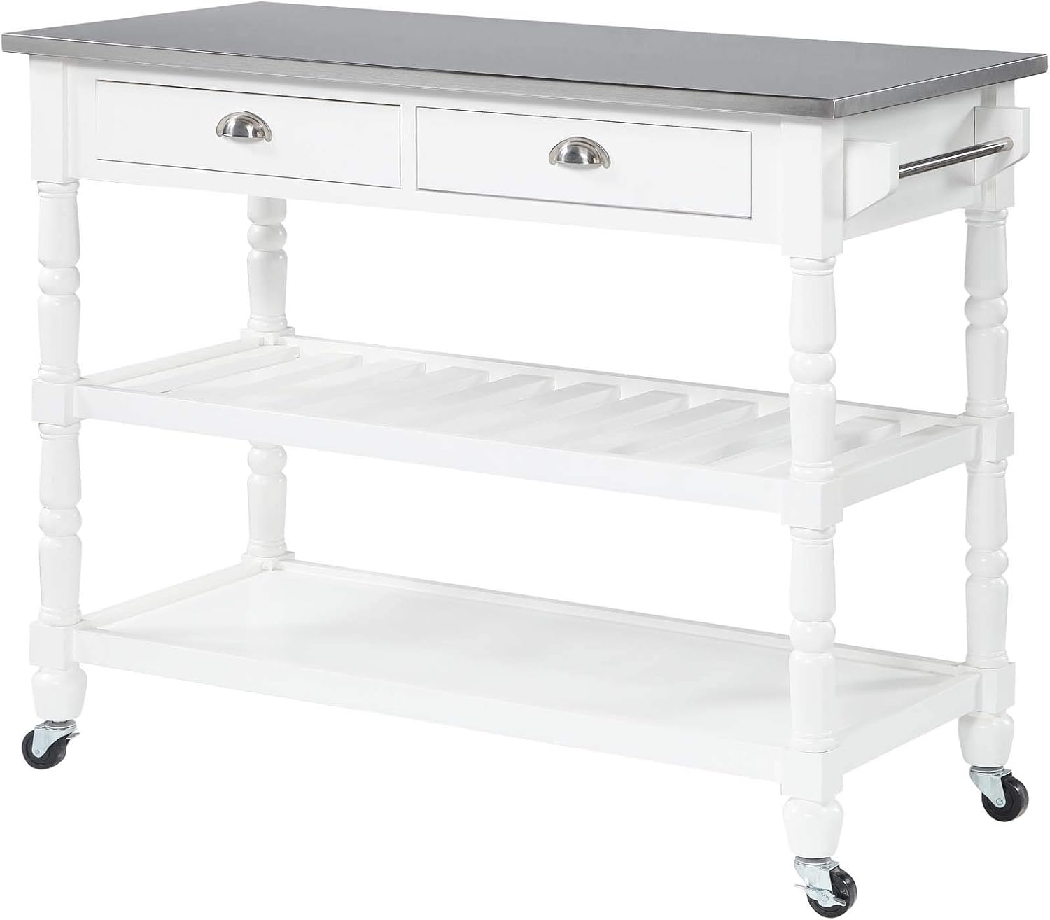 Black 3-Tier Stainless Steel Kitchen Cart with Drawers N179067