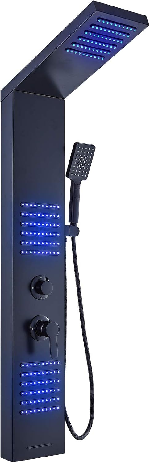 Black Stainless Steel Shower Panel with LED Body Jets D161490