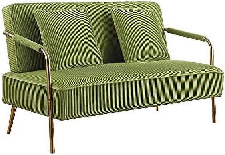 55" Pleated Velvet Loveseat Sofa with 2 Throw Pillows and Gold Metal Legs P70265
