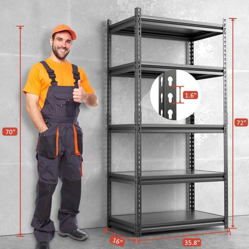 Heavy Duty 5-Tier Metal Garage Storage Shelving Rack, 35.8" W x 16.2" D x 72" H E7352