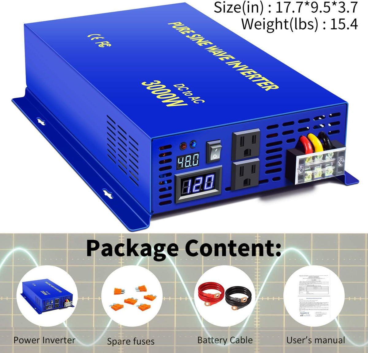 3000 watt 48v DC to AC 120v Pure Sine Wave Power Inverter Q635919