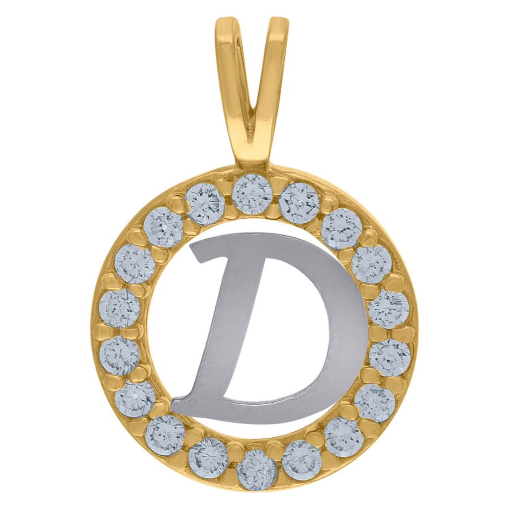10k Two Tone Gold CZ Cubic Zirconia Letter D Pendant Necklace K53201