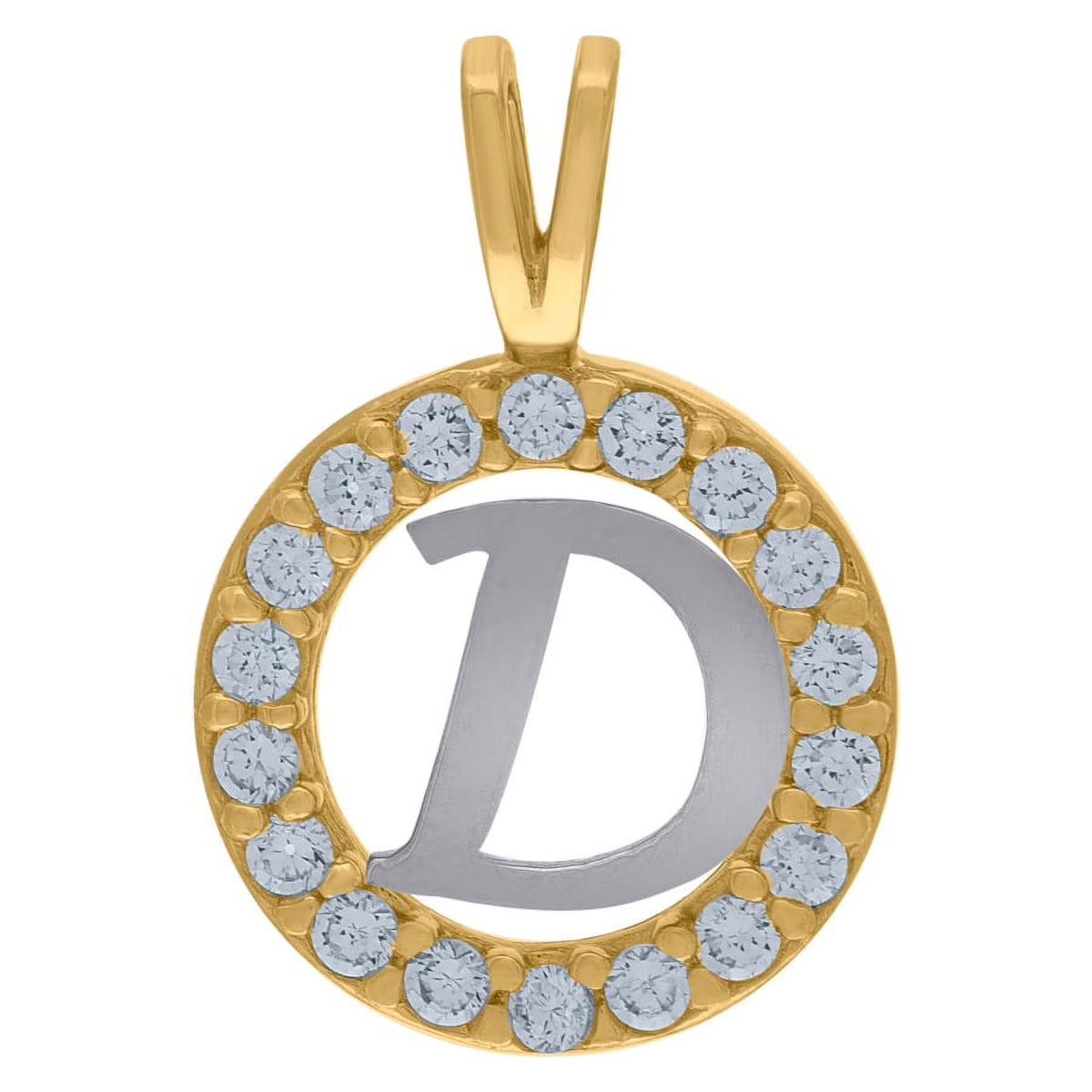 10k Two Tone Gold CZ Cubic Zirconia Letter D Pendant Necklace K53201