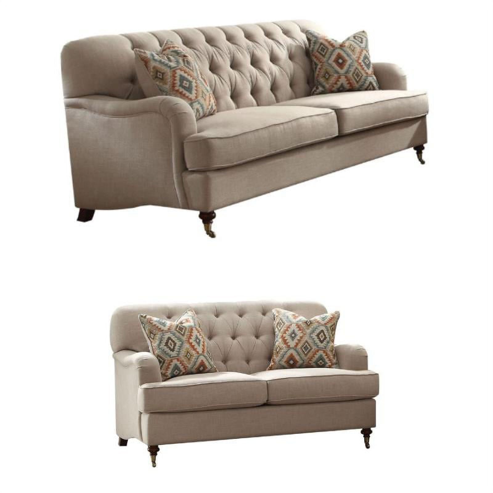 Beige Tufted Sofa and Fabric Loveseat 2-Piece Set K60605
