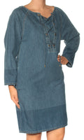 Blue Long Sleeve Shift Dress N408