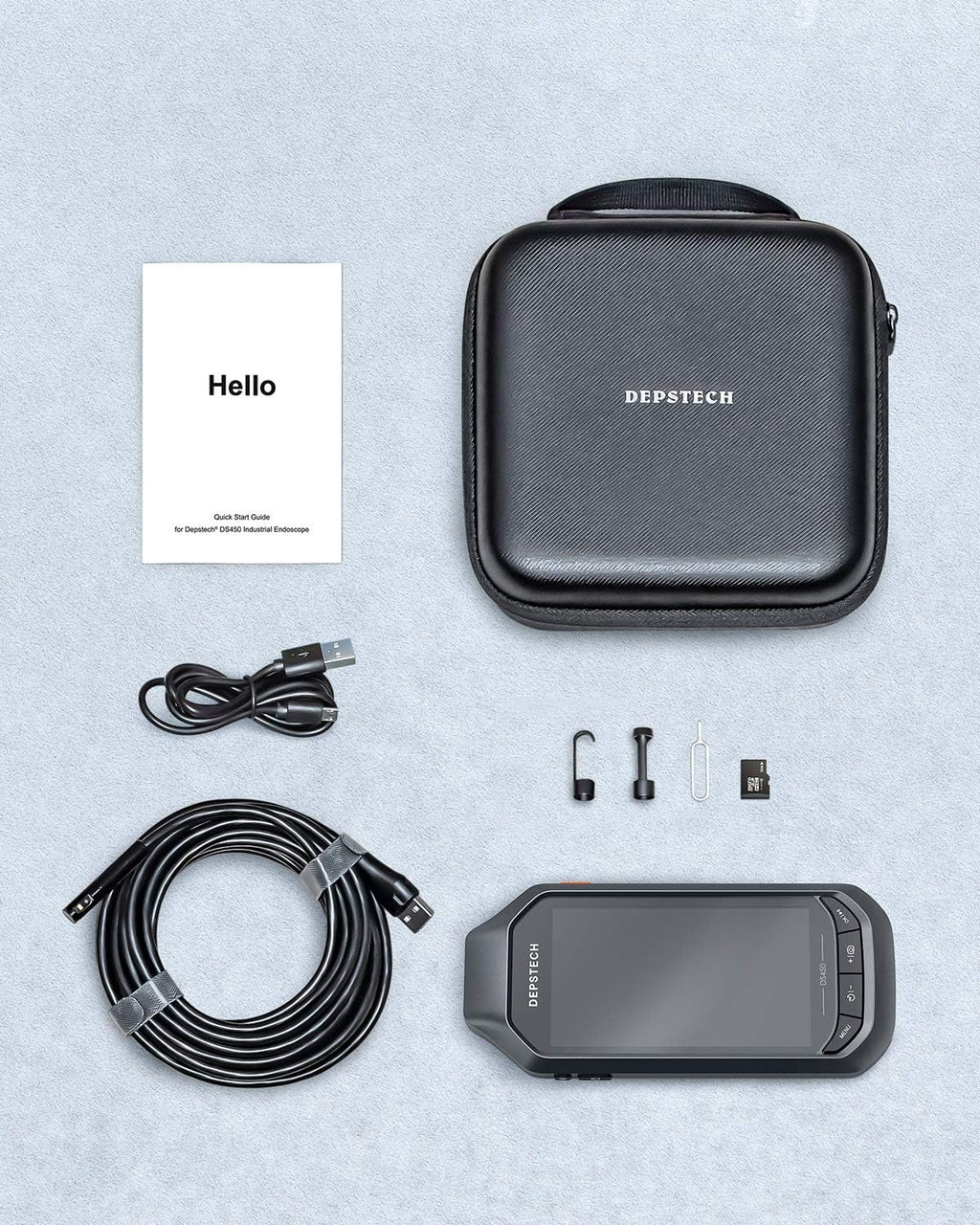 Dual-Lens 1080P HD Inspection Camera with Light, 7.9mm Industrial Borescope IP67 Waterproof, 16.5ft Semi-Rigid Cable H50438