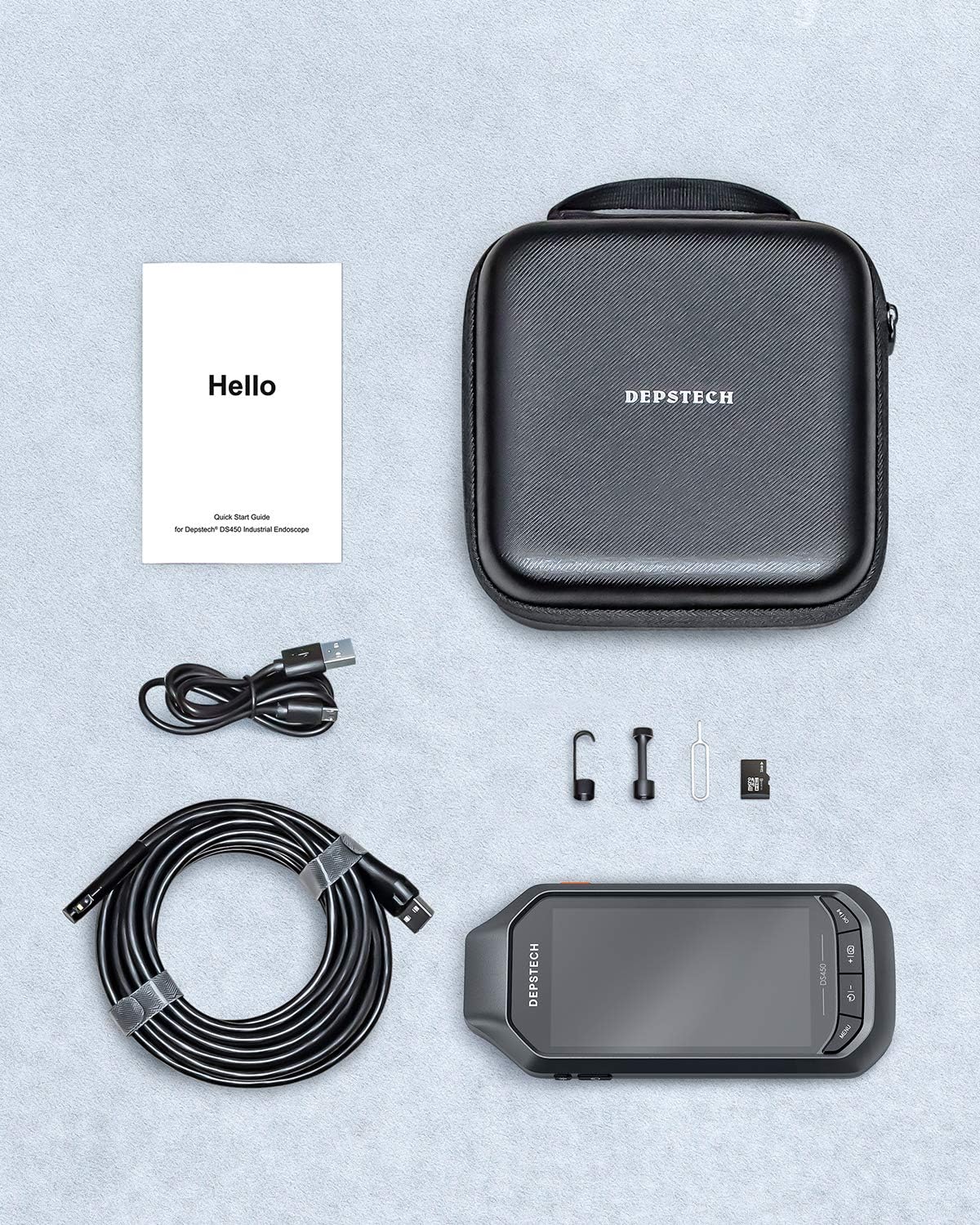 Dual-Lens 1080P HD Inspection Camera with Light, 7.9mm Industrial Borescope IP67 Waterproof, 16.5ft Semi-Rigid Cable H50438