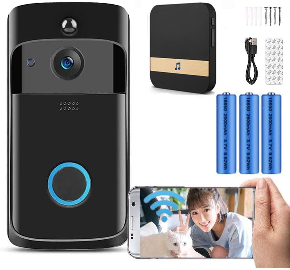WiFi Video Doorbell Camera HD Wireless Security Camera with Wireless Chime, Rechargeable Batteries, 2-Way Audio, Night Vision, Motion Detect, 166° Wide View V192922