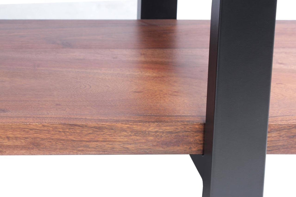Brown and Black Mango Wood and Iron Console Table with Three Shelves J2441