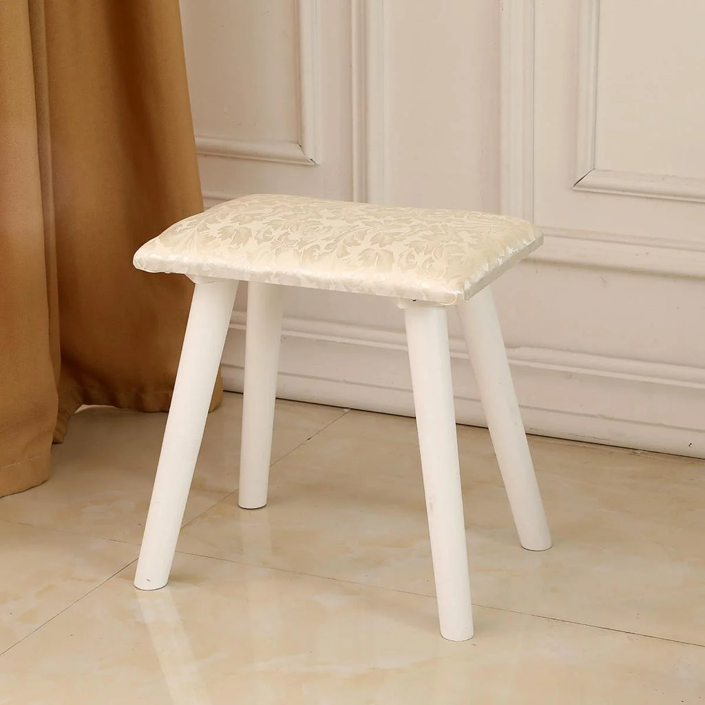 White Round Makeup Vanity Table with Lighted Mirror and Cushioned Stool D228