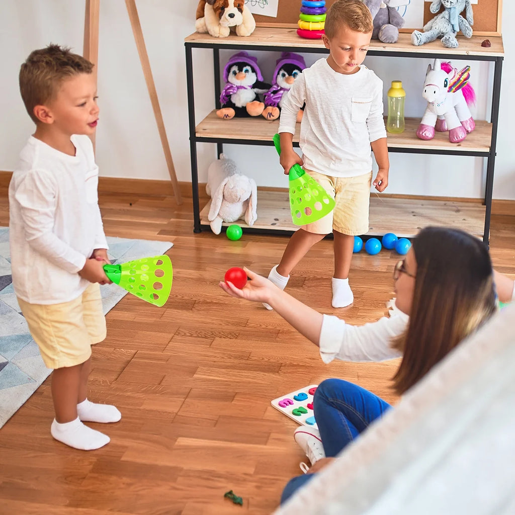 Pop-Pass-Catch Ball Game with 4 Catch Launcher Baskets and 6 Balls R233239