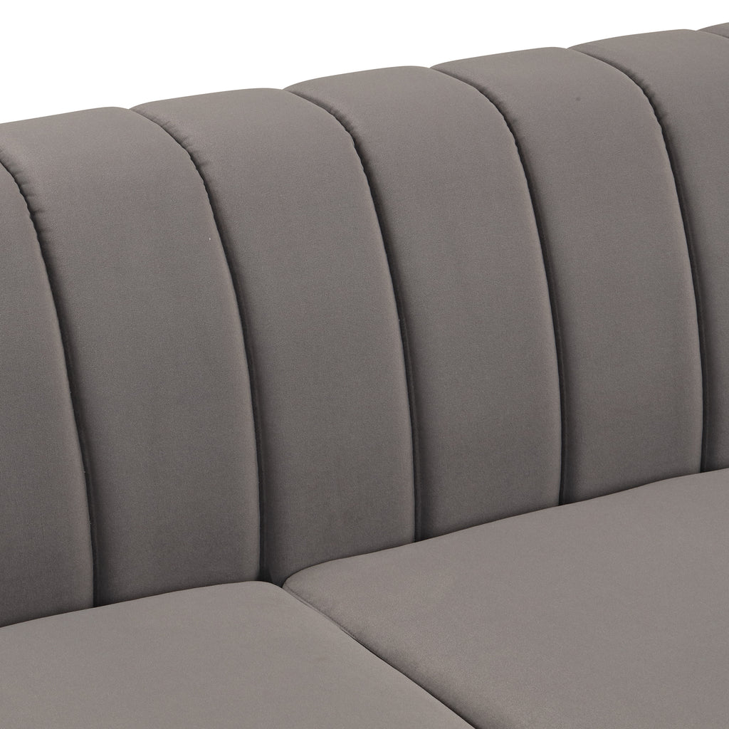 Gray Buttoned Tufted Sofa with Solid Wood Legs D6134