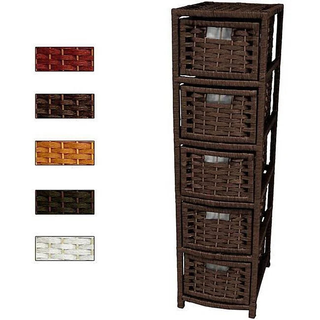 Natural Fiber 5 Drawer White Chest L19058