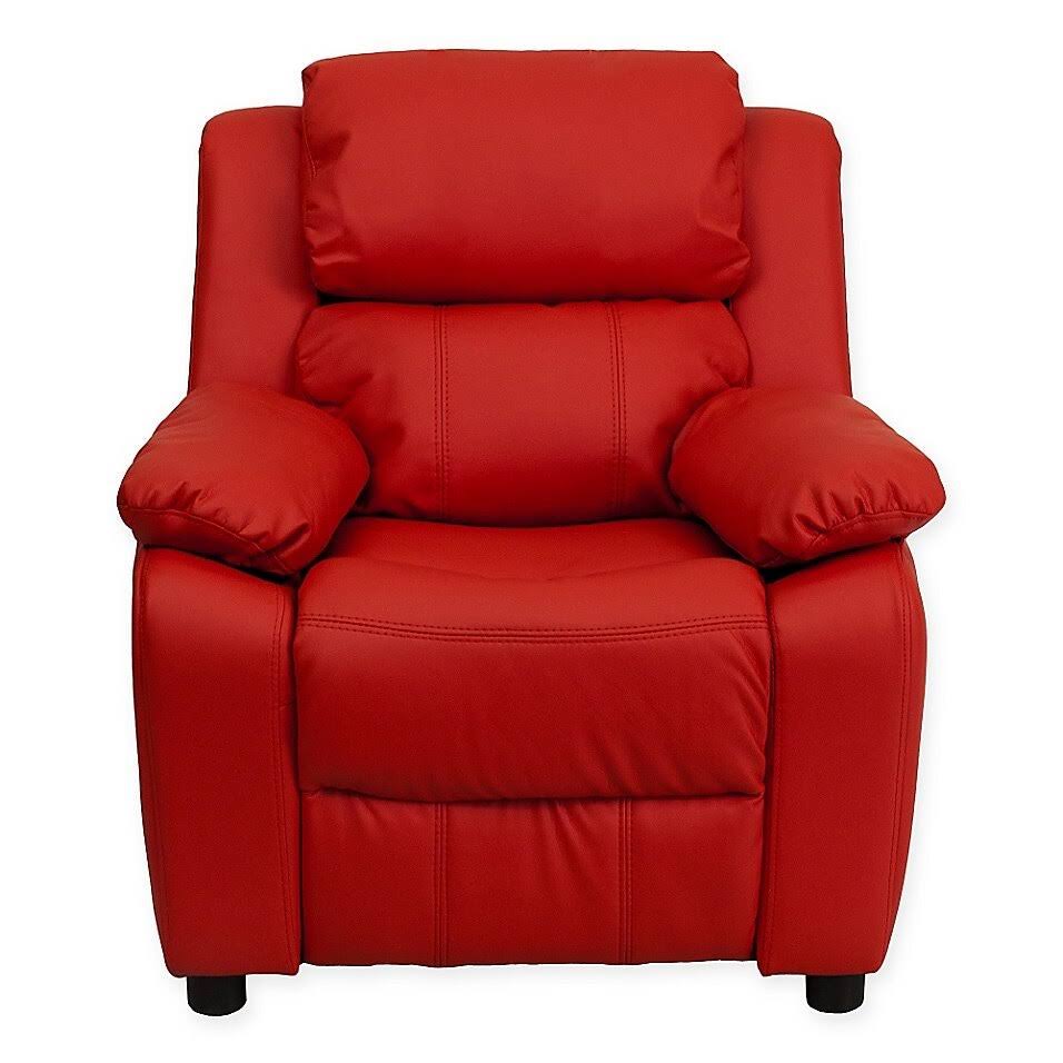 Red Vinyl Kids Recliner with Storage Arms E660054