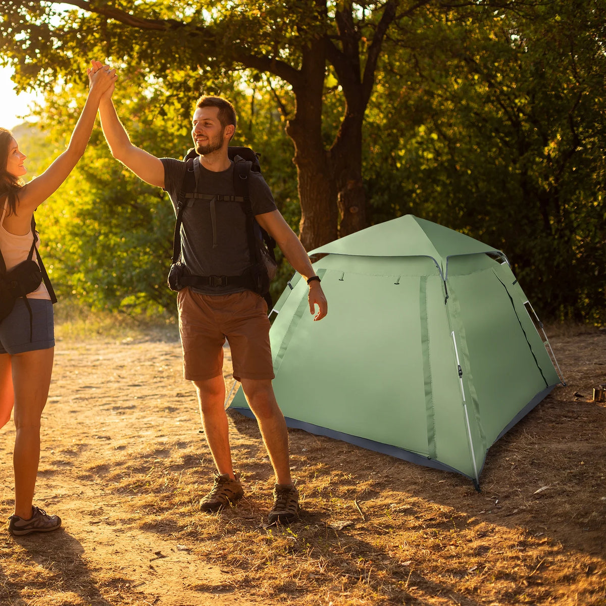 Green Quick Open Camping Tent for 4 Person X73797