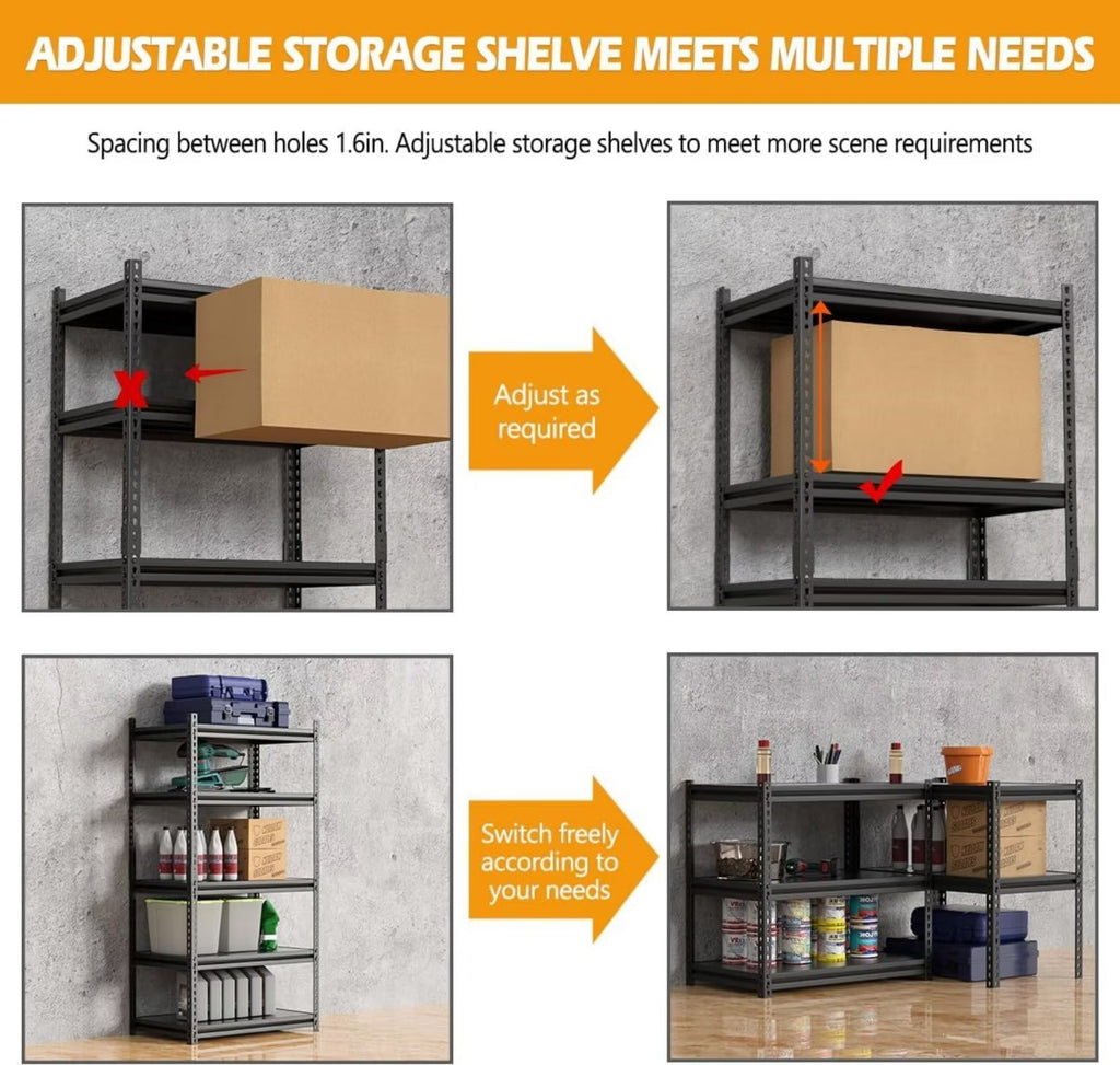 Heavy Duty 5-Tier Metal Garage Storage Shelving Rack, 35.8" W x 16.2" D x 72" H E7352