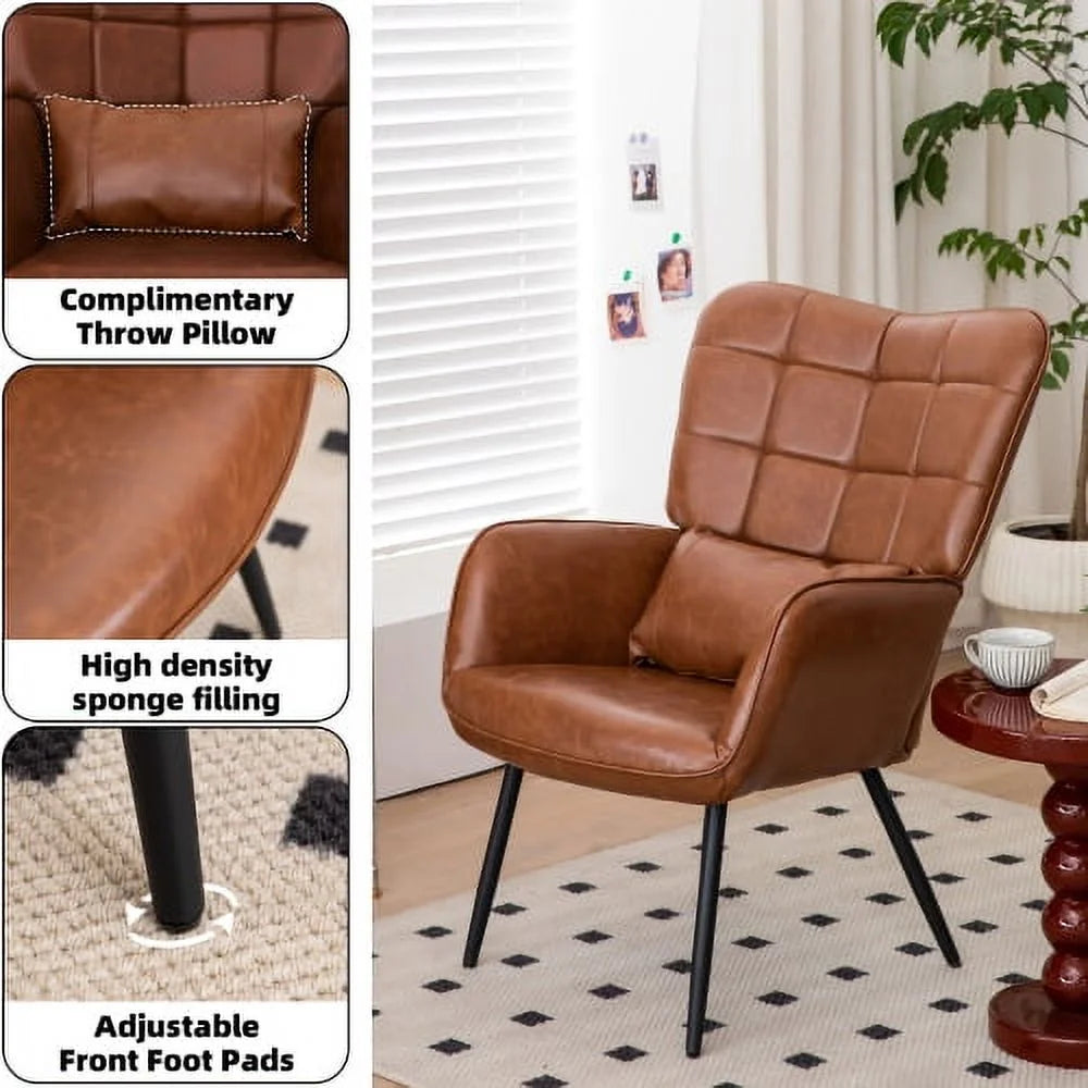Bonded Leather High Back Accent Chair with Metal Legs X6285