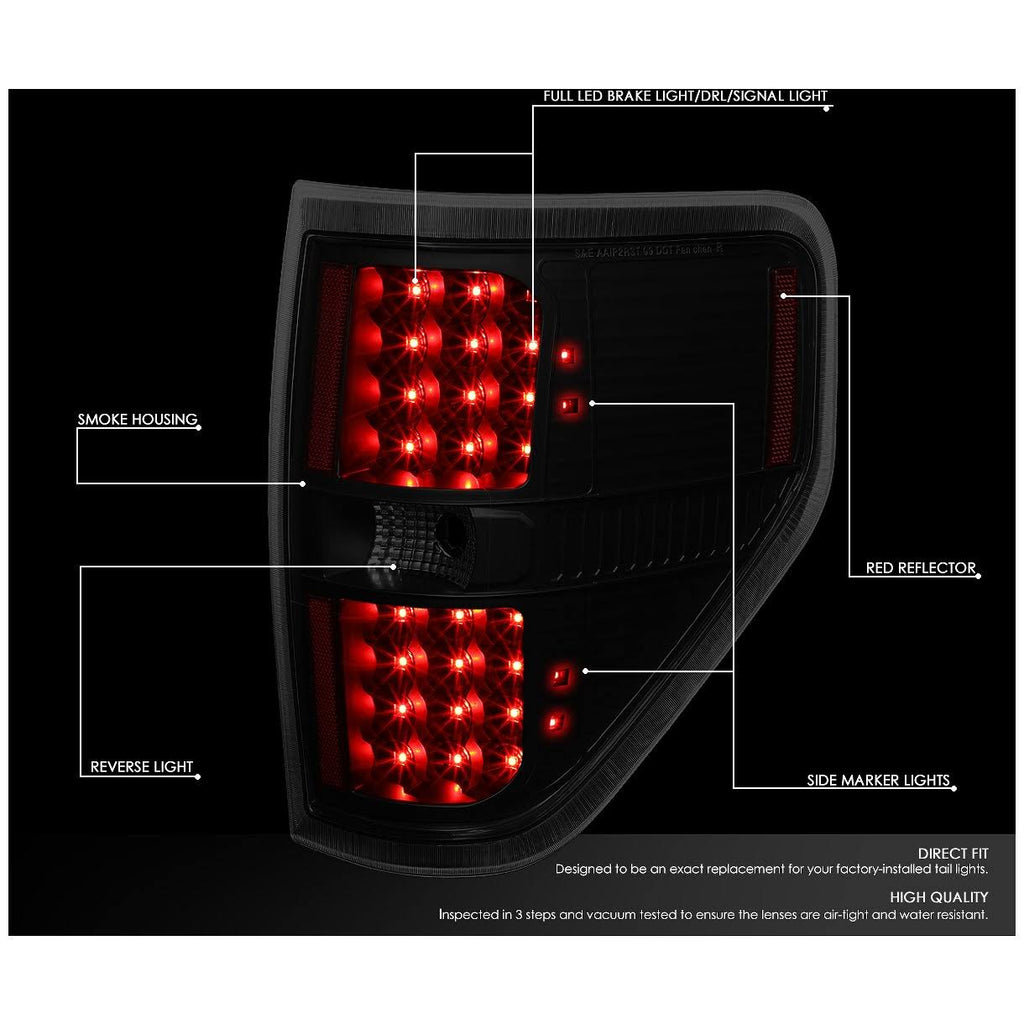 Pair Full LED Black Housing Smoked Lens Tail Lights K4189