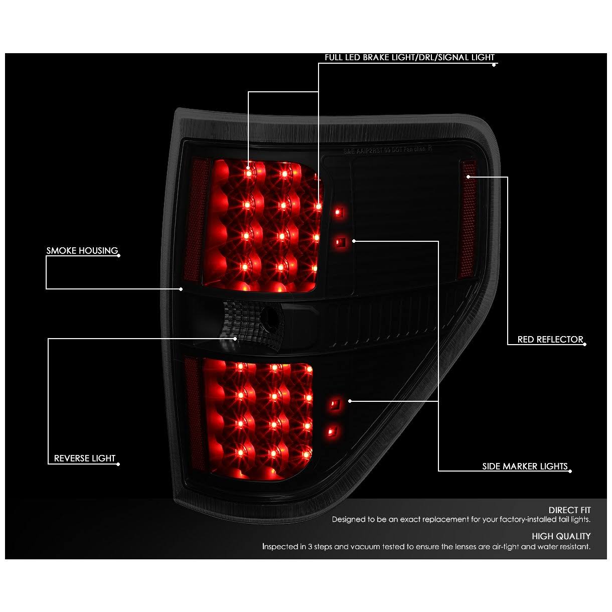 Pair Full LED Black Housing Smoked Lens Tail Lights K4189