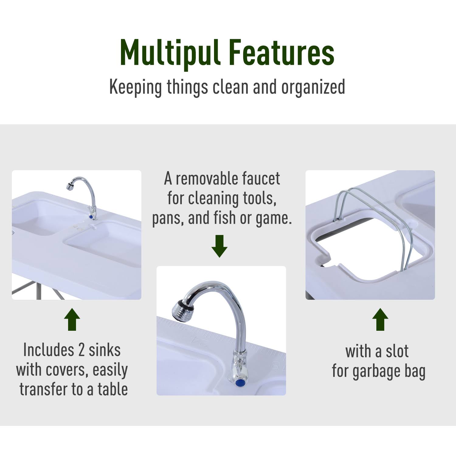 White Portable Folding Camping Table with Faucet D9205