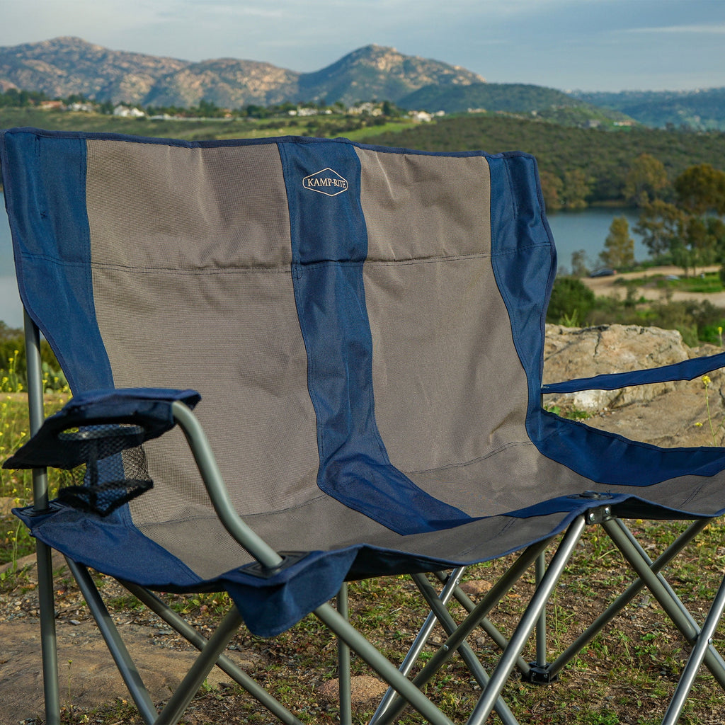 Navy/Tan Portable Double Folding Camp Chair W809294