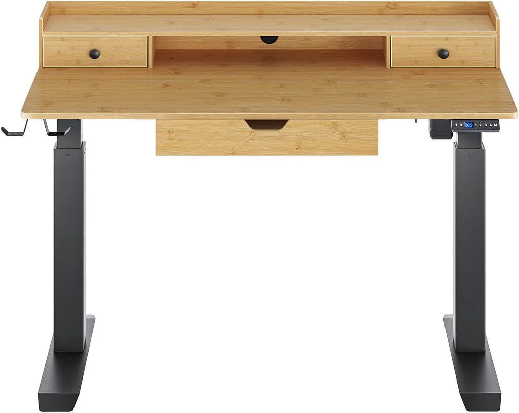 Rustic Brown Electric Standing Desk with Drawers and Monitor Shelf M55765