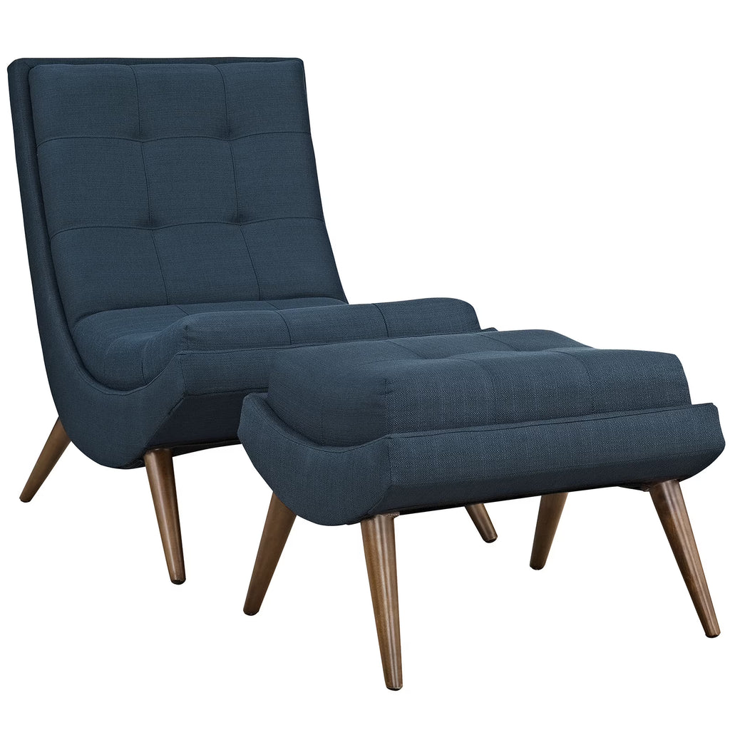 Navy Blue Fabric Lounge Chair Set V549685