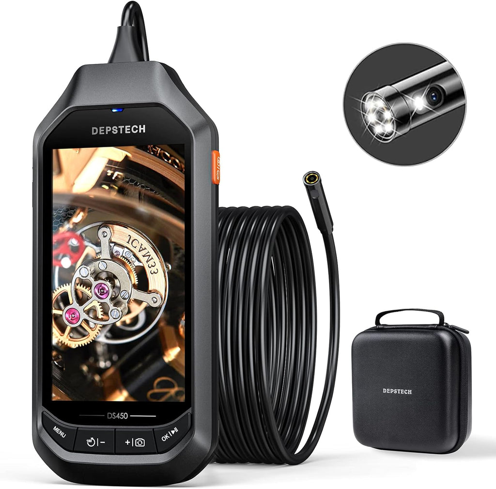 Dual-Lens 1080P HD Inspection Camera with Light, 7.9mm Industrial Borescope IP67 Waterproof, 16.5ft Semi-Rigid Cable H50438