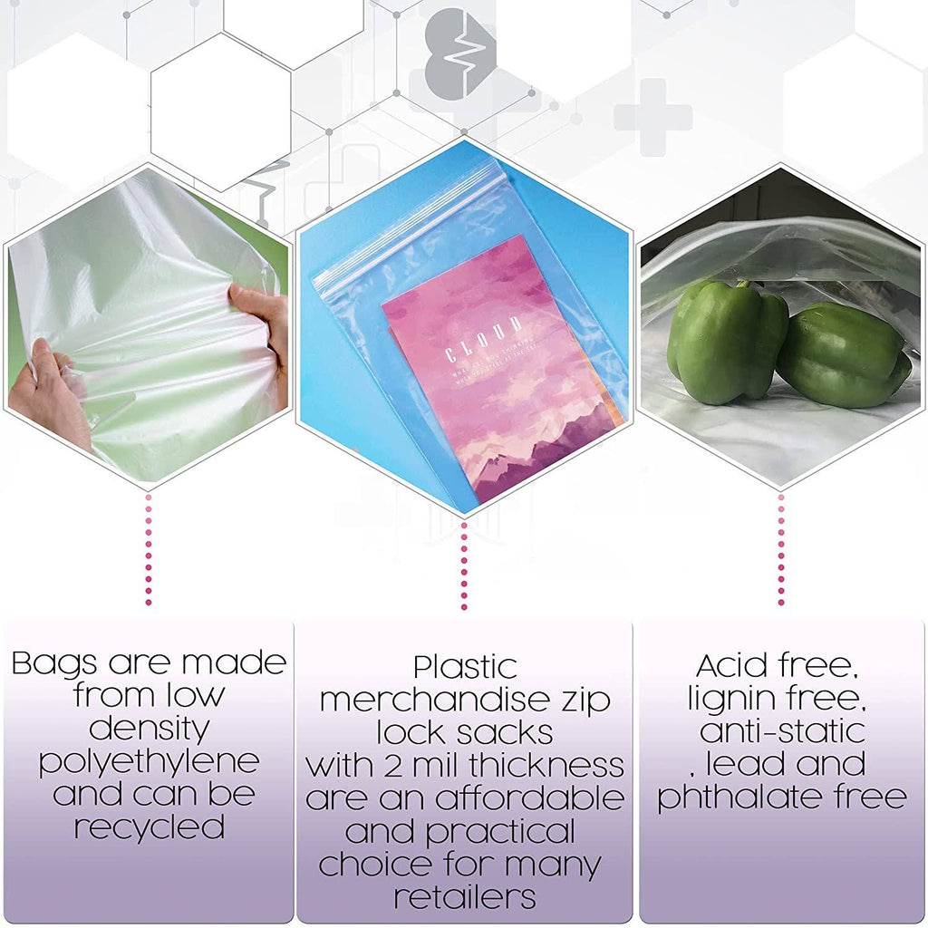 1000 Pack Clear Reclosable Zip Lock Poly Bags 2 Mil 13x22 x 18x22 G752933