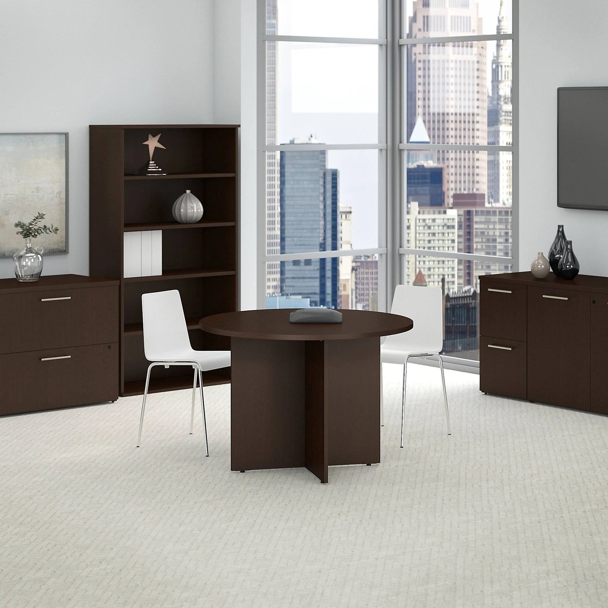 42W Round Conference Table with Wood Base W921