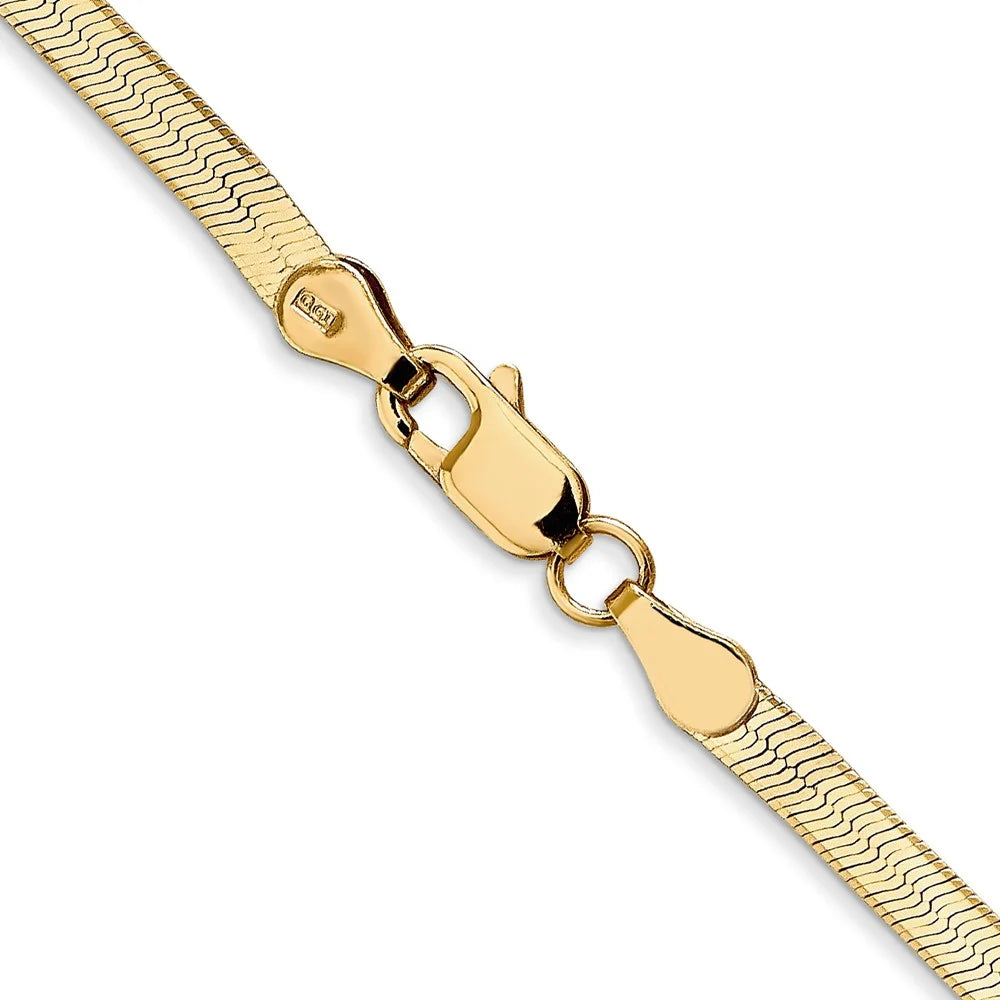 14K Yellow Gold Herringbone Chain Necklace 24 inch 3 mm with Lobster Clasp P79600