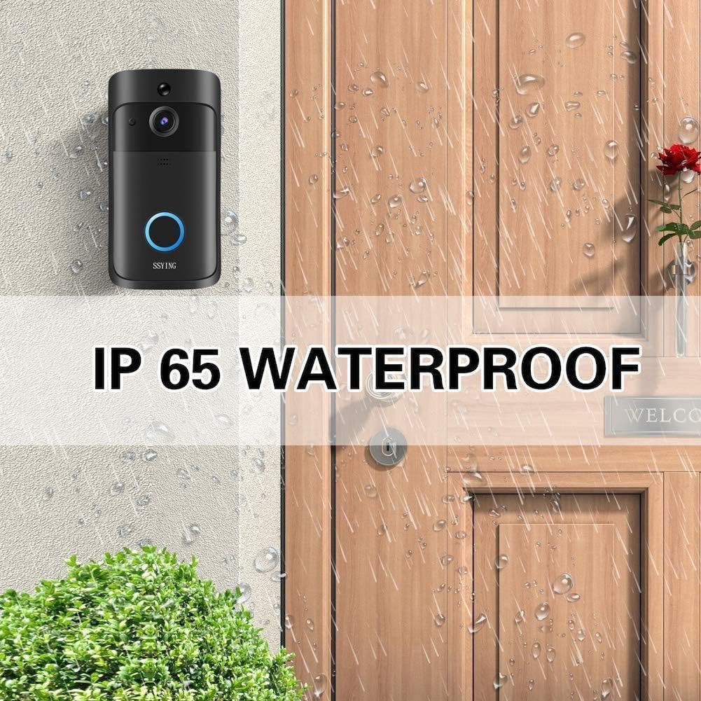 WiFi Video Doorbell Camera HD Wireless Security Camera with Wireless Chime, Rechargeable Batteries, 2-Way Audio, Night Vision, Motion Detect, 166° Wide View V192922