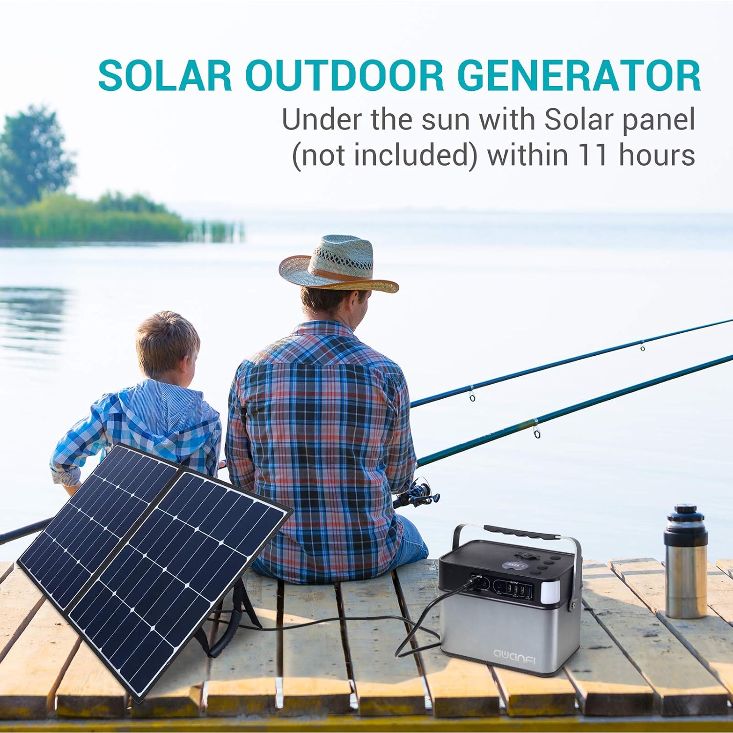 Portable Power Station 500W, 505Wh/140400mAh Pure Sine Wave Solar Generator with 2 AC Outlets, 12V DC, 3 USB, Emergency Light, Lithium Battery J158702