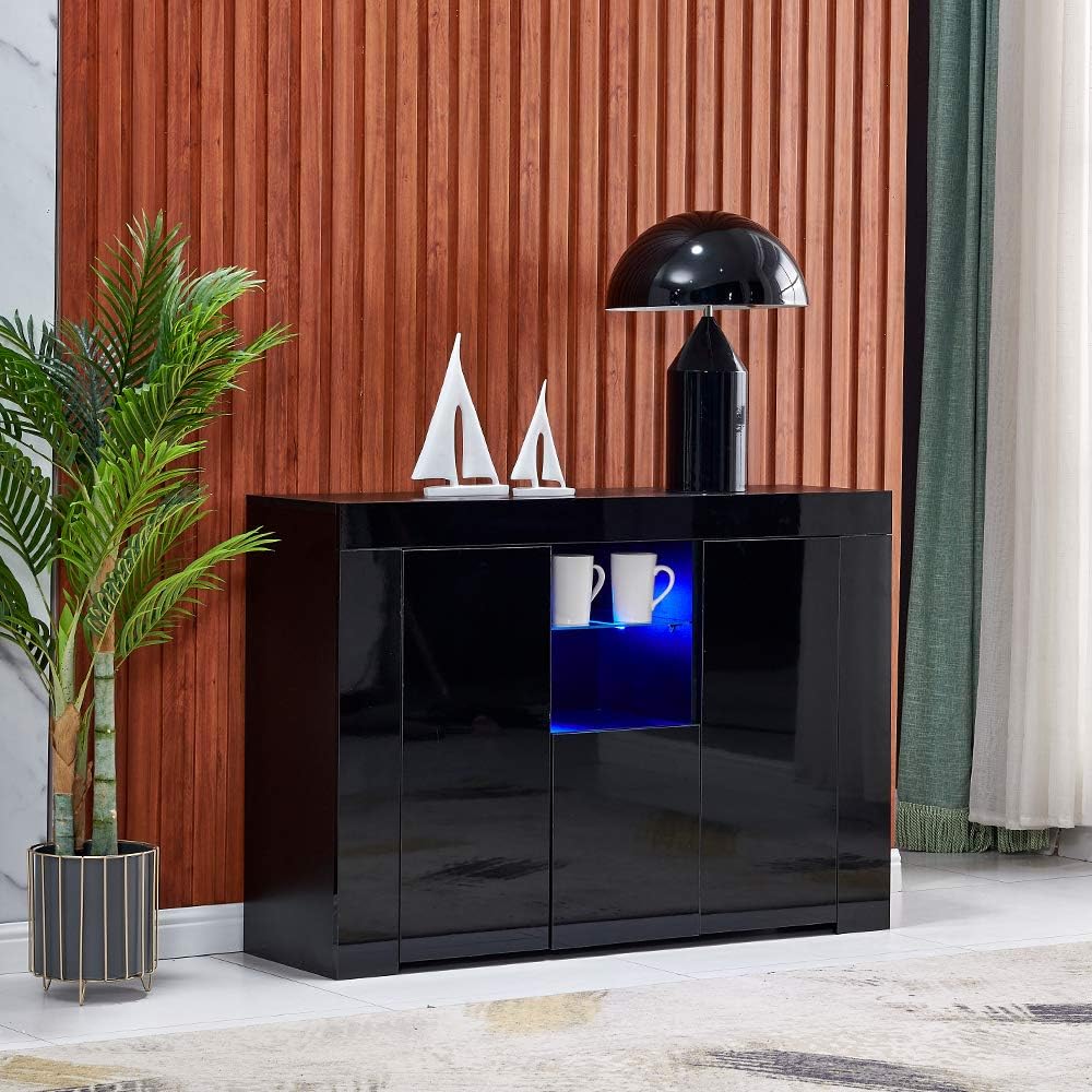 White High Gloss LED Buffet Cabinet with 3 Doors W467