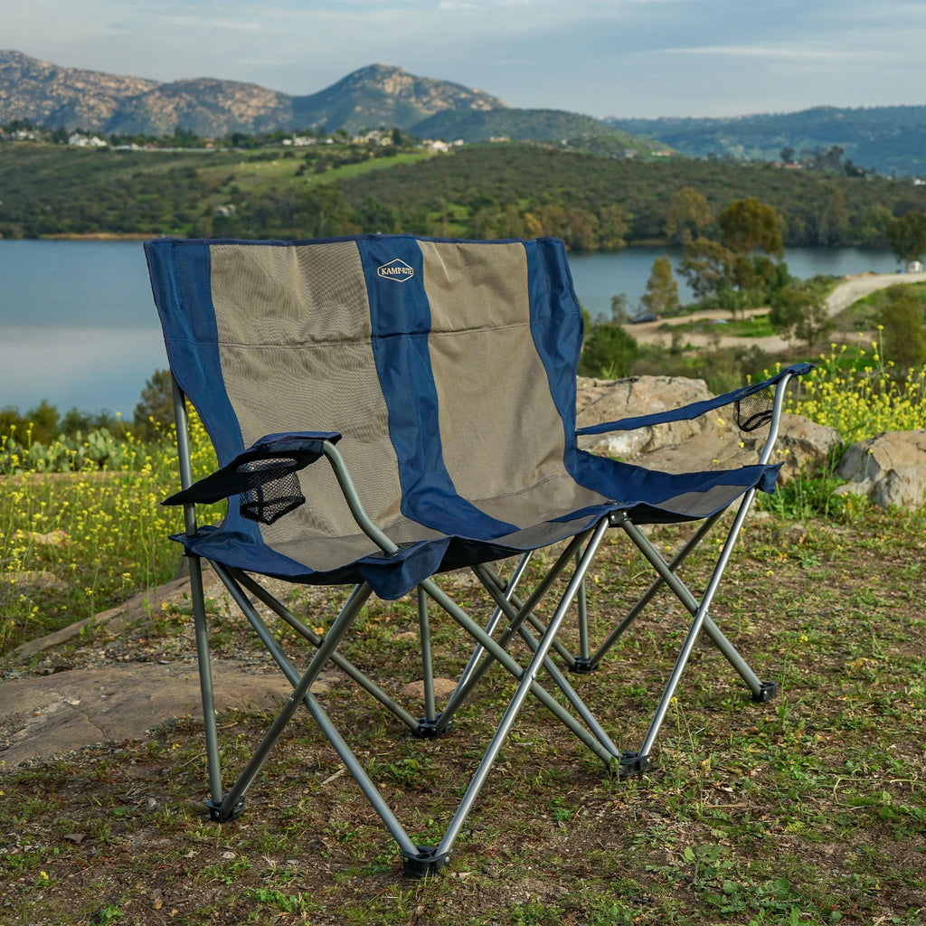 Navy/Tan Portable Double Folding Camp Chair W809294