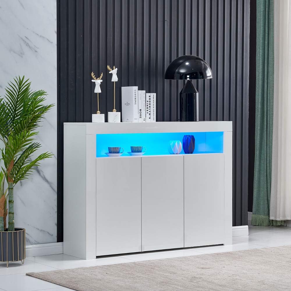 White High Gloss LED Buffet Cabinet with 3 Doors W467