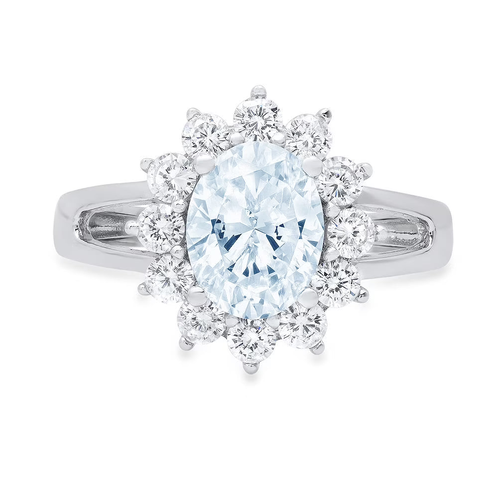 Oval Cut Natural Swiss Blue Topaz 18k White Gold Halo Ring Z260499