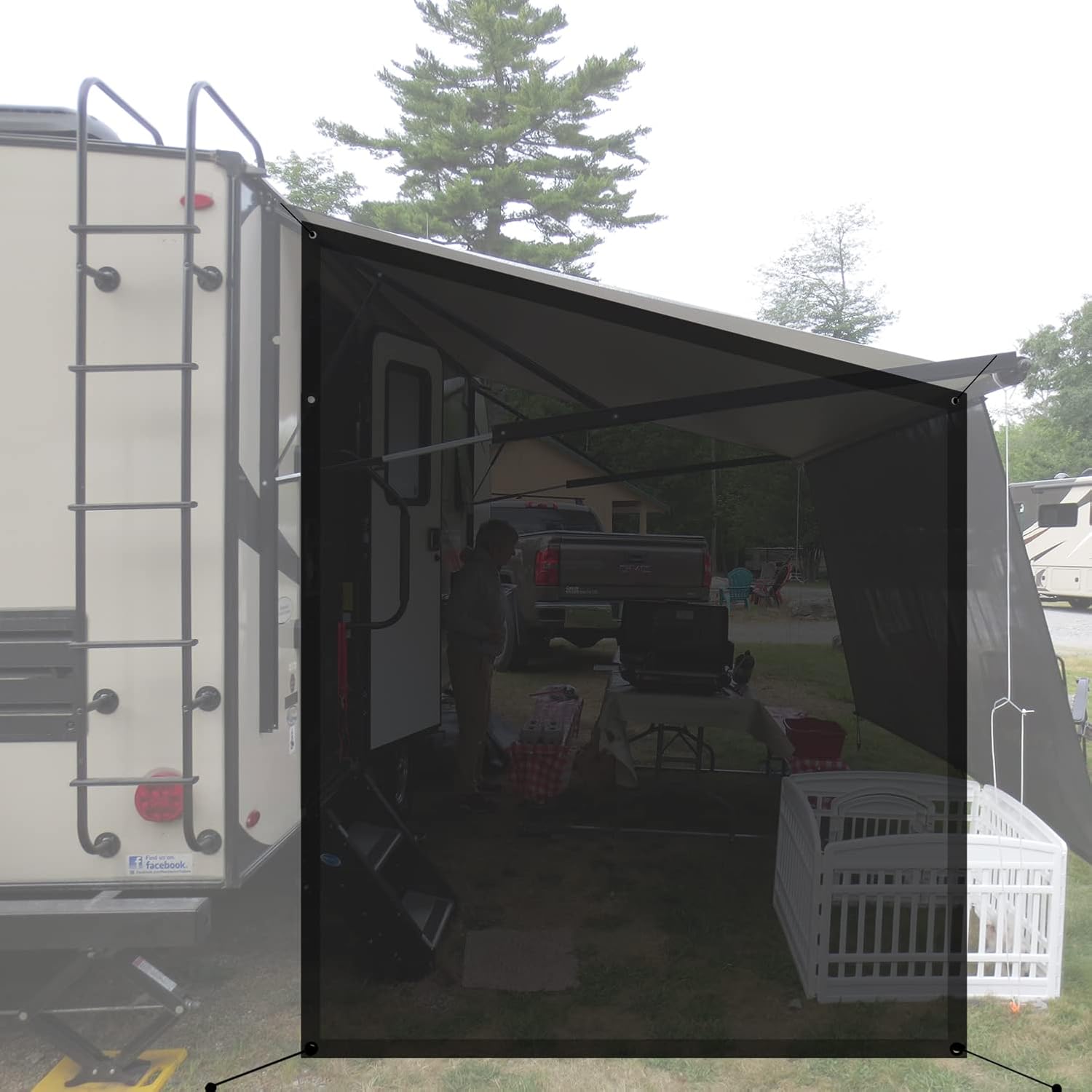 Navy Blue Mesh RV Sun Shade Screen for Awning U773