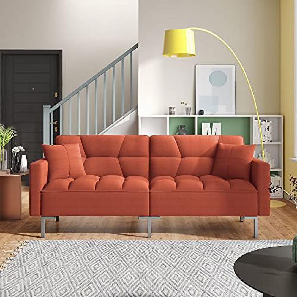 Modern Linen Convertible Futon Sofa Bed 2-in-1 Sleeper Sofa with 2 Pillows Q363