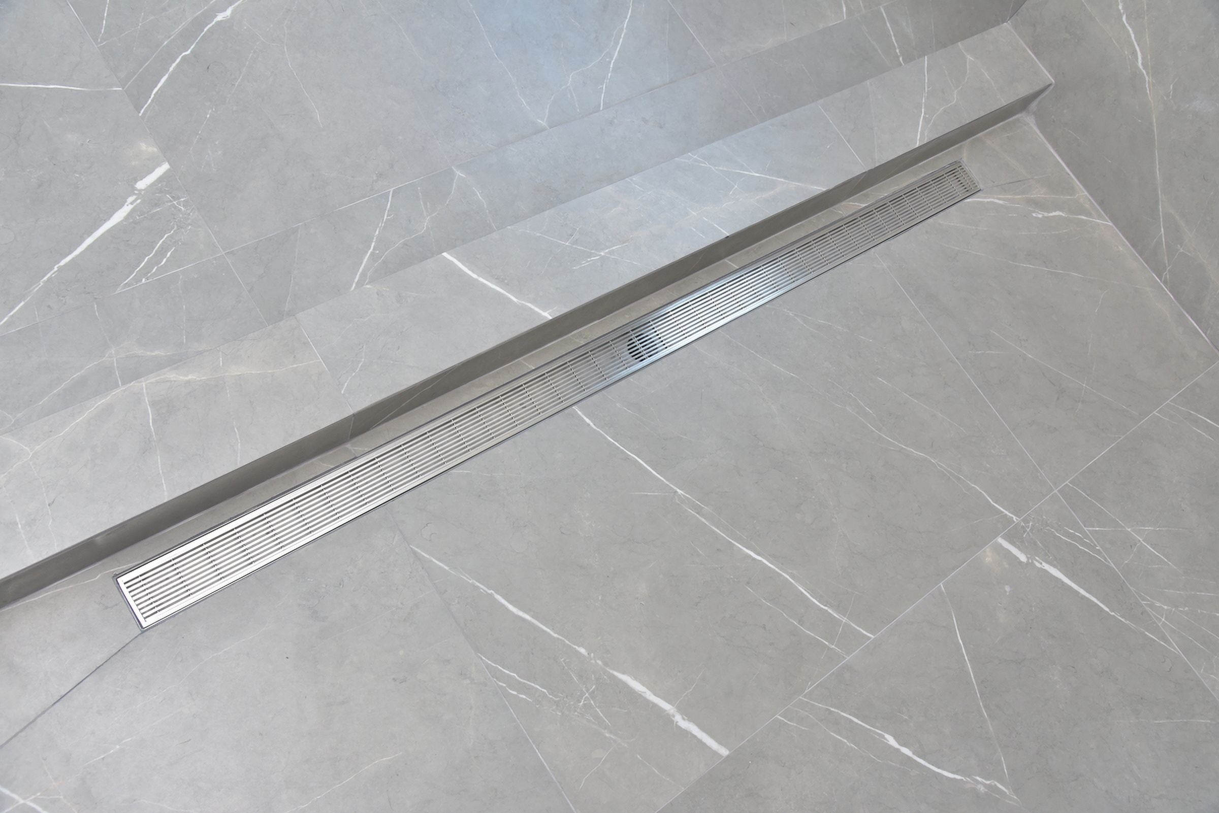 Linear Shower Drain Offset Side Outlet Extra Thick 6 Gauge Brushed 304 Stainless Steel Rectangle Floor Drain Set O873406