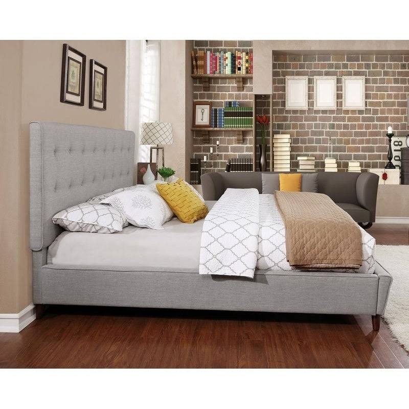 King Sized Gray Linen Panel Headboard D18754