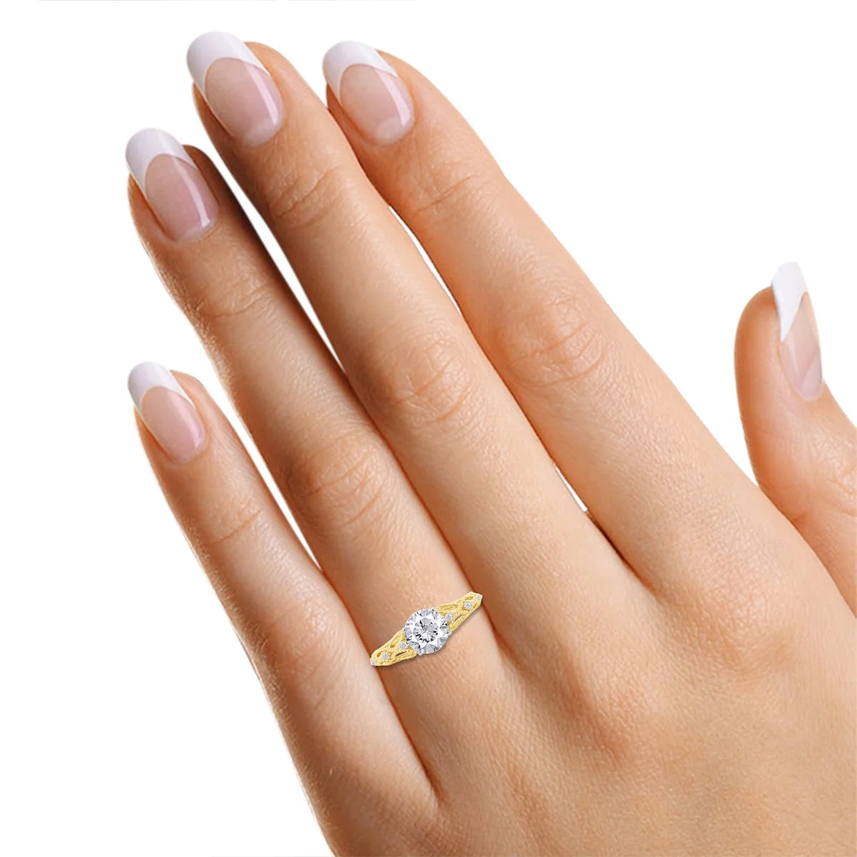 Twisted Solitaire Engagement Ring In 14K Yellow Gold Over Sterling Silver U503