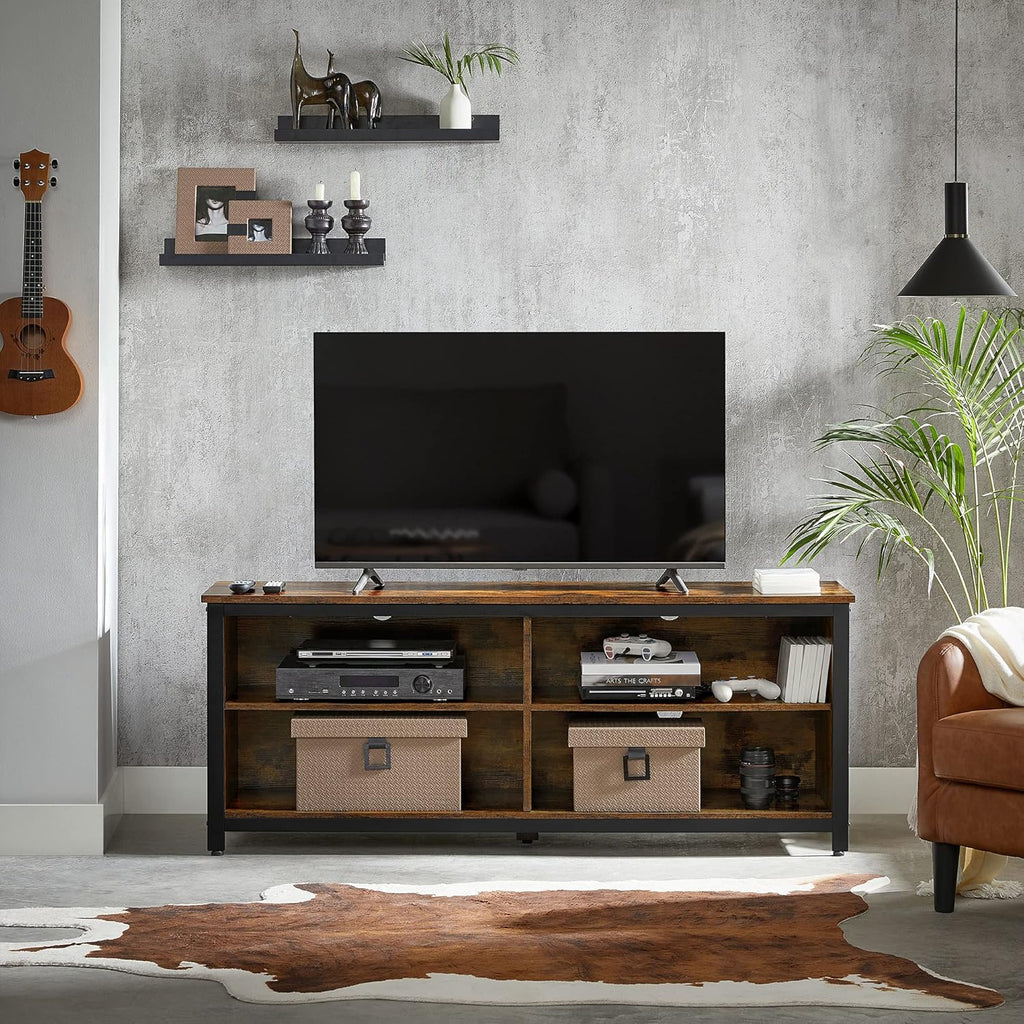 Rustic Brown and Black TV Stand with 4 Cubby and Adjustable Shelves R467