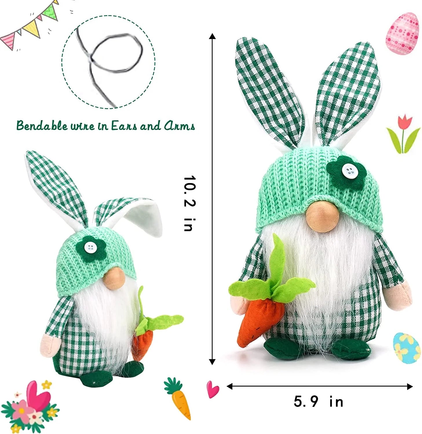 2 Pack Easter Gnomes Decorations with Bunny Tiered Tray Plush Gnome I867477