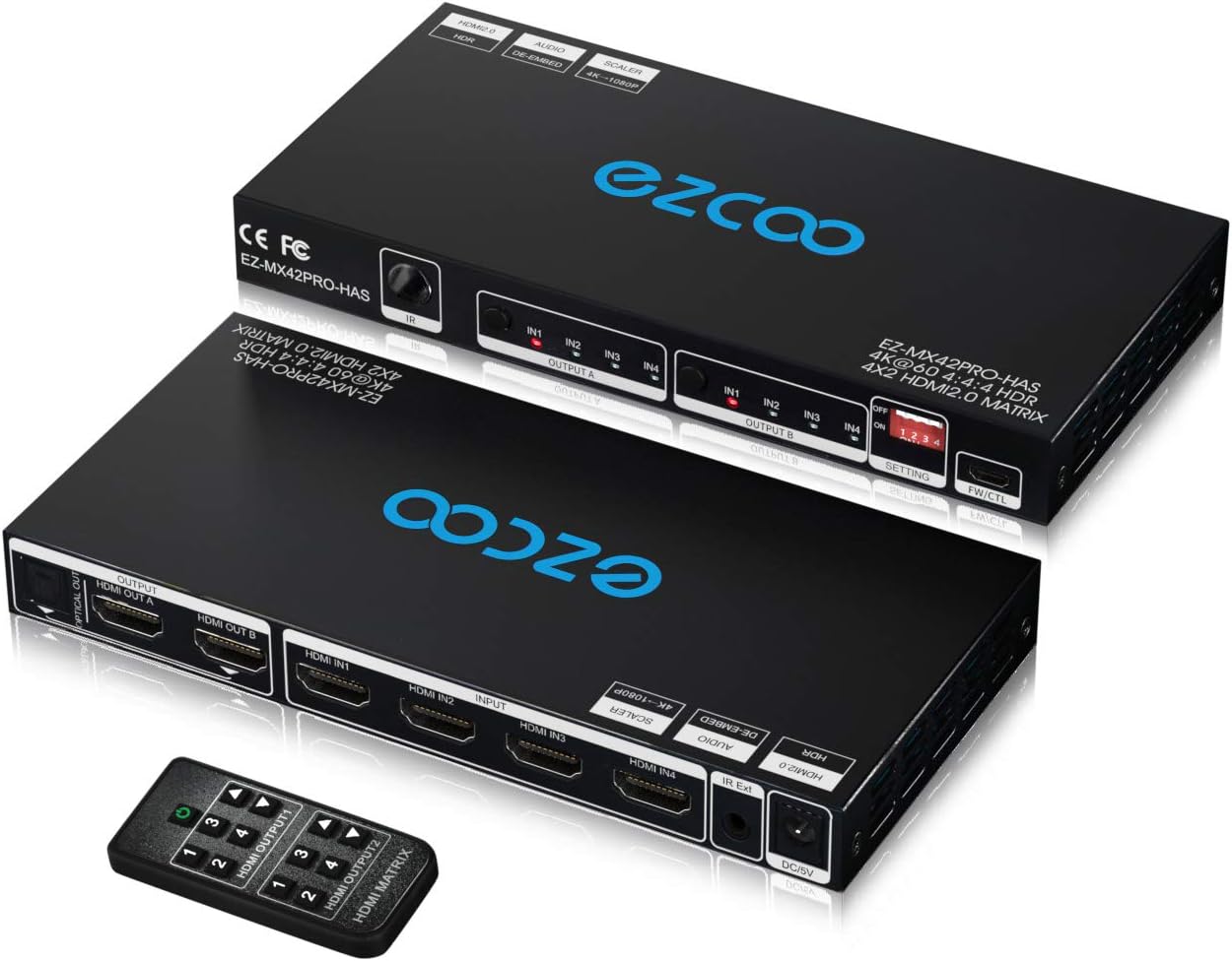 HDMI Matrix 4 In 2 Out 4K 60Hz HDR 10 SPDIF 5.1CH Audio Extractor G4363