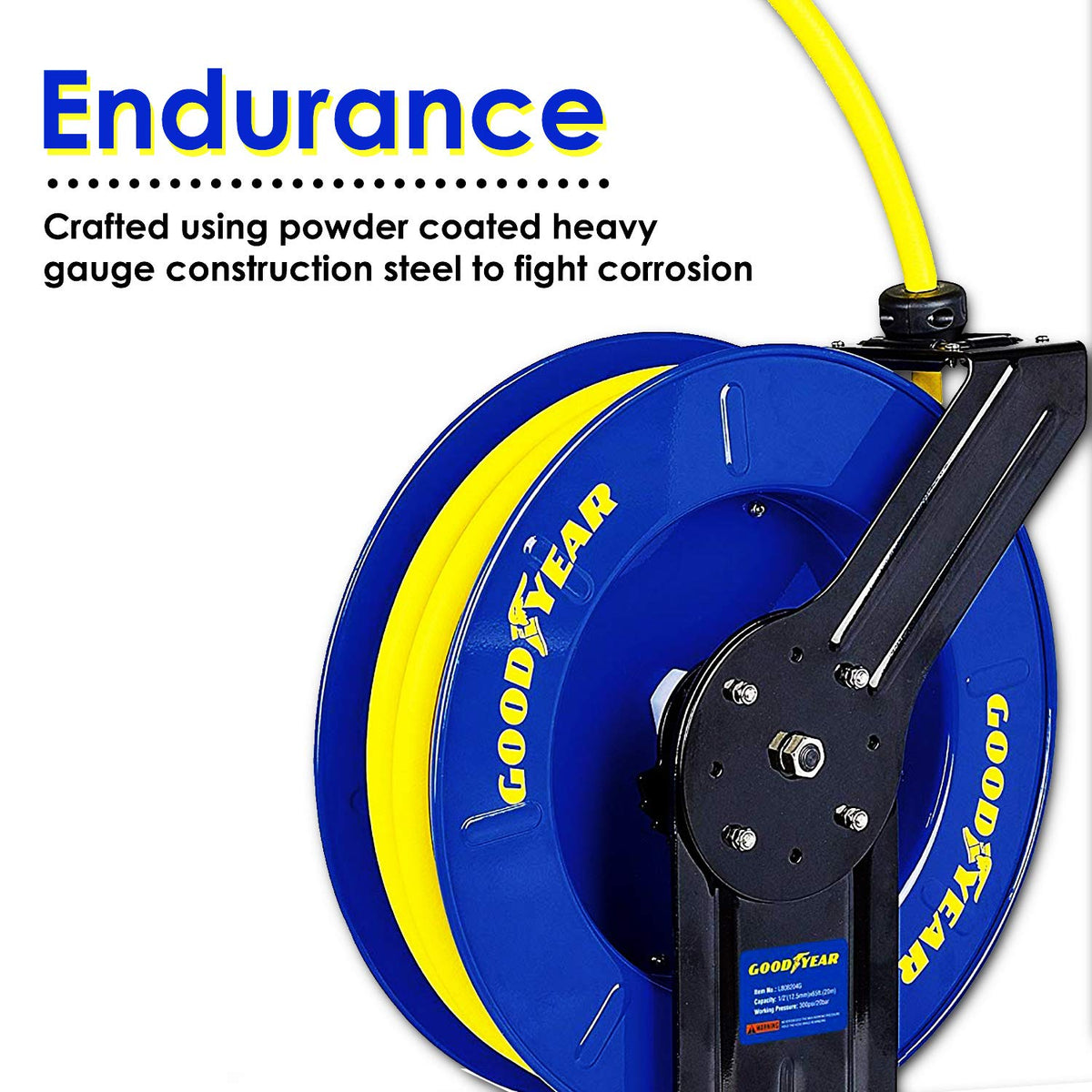 Retractable 1/2" x 65' SBR Rubber Air Hose Reel, 300PSI Steel Single Arm X81016