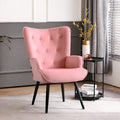 Pink Velvet Tufted Wingback Accent Chair with Solid Metal Legs O329131